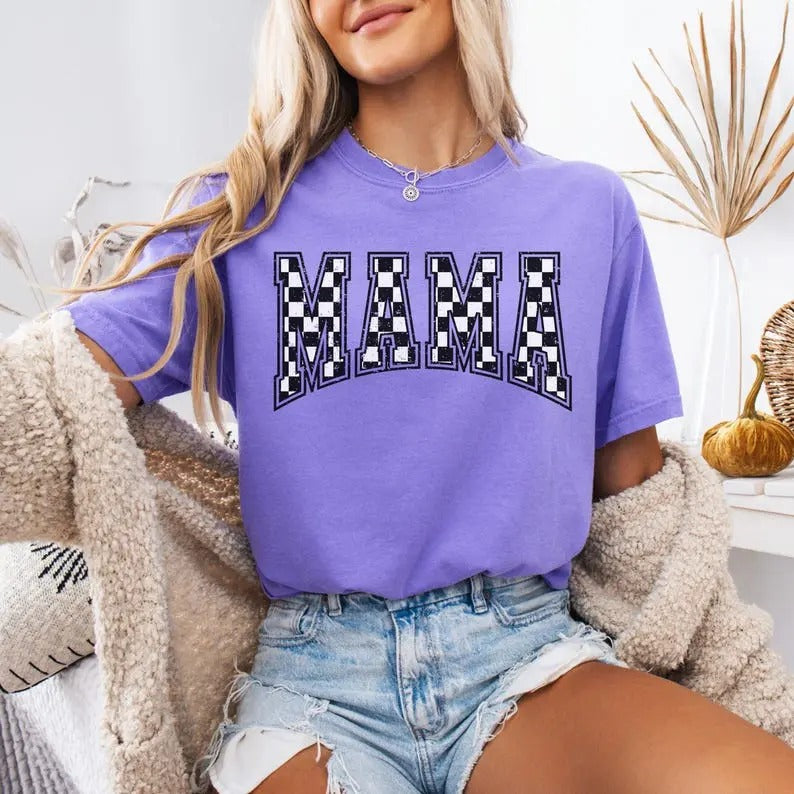 Checkered Mama Mom Retro Vintage Varsity - Adult & Kids T-Shirts, Sweatshirts & Hoodies apparel design preview 1