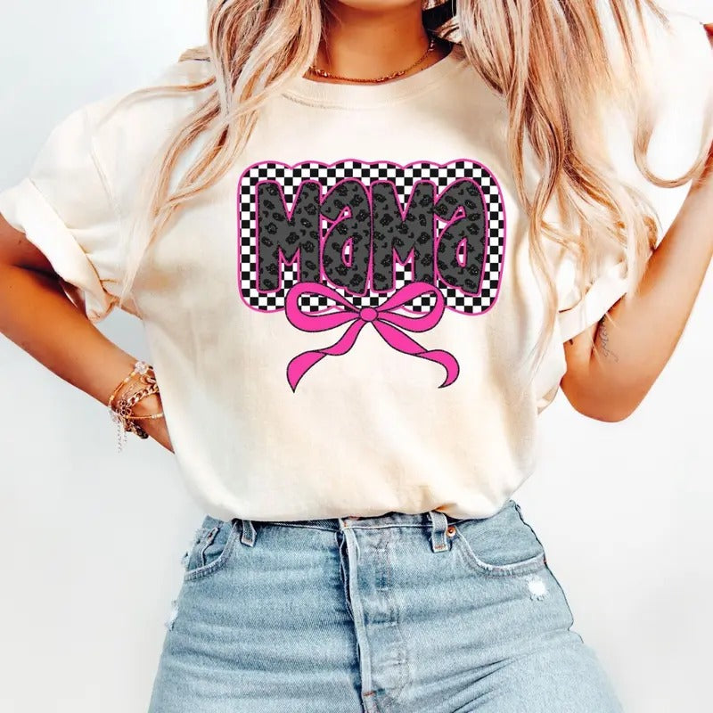 Checkered Mama Coquette Bow Mom Top Womenwear - Adult & Kids T-Shirts, Sweatshirts & Hoodies apparel design preview 1