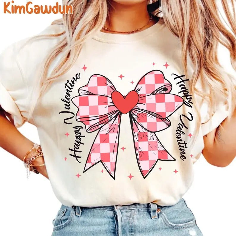 Checkered Heart Coquette Bow Retro Valentine Love - Adult & Kids T-Shirts, Sweatshirts & Hoodies apparel design preview 1