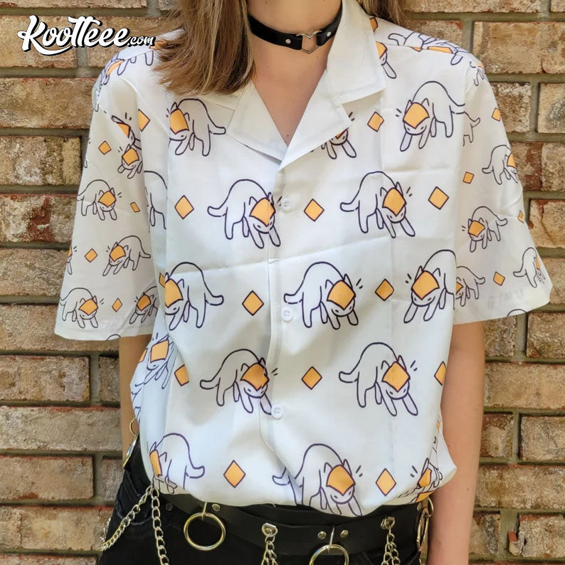 Cheesecat Button Up Hawaiian - Adult & Kids T-Shirts, Sweatshirts & Hoodies apparel design preview 1