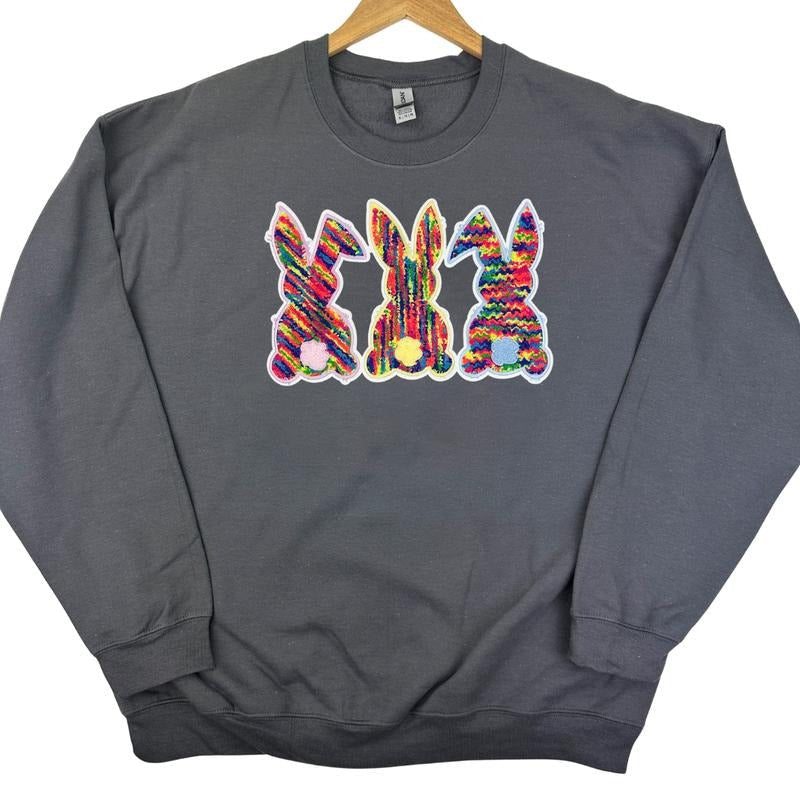 Chenille Bunnies Patch CHARCOAL - Adult & Kids T-Shirts, Sweatshirts & Hoodies apparel design preview 1