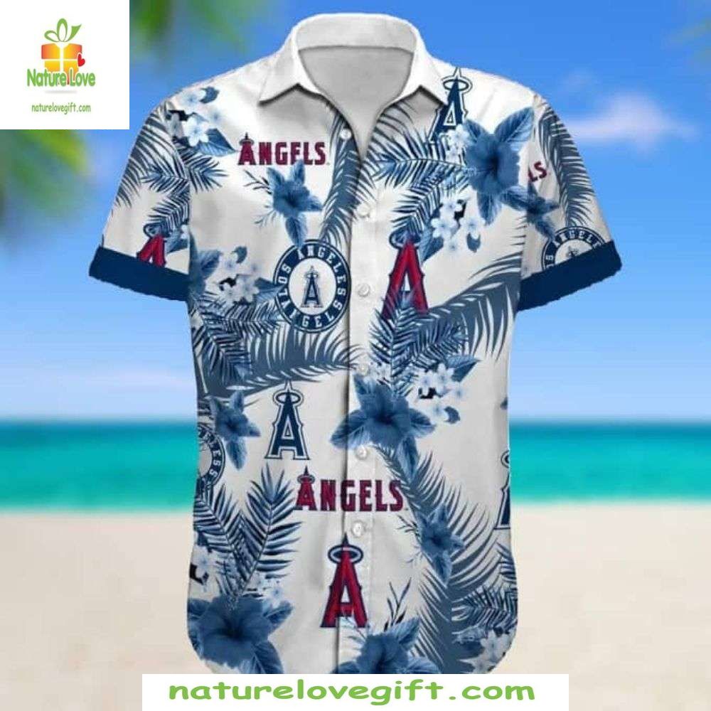 Los Angeles Angels Hawaiian Floral Blue MLB Baseball - Adult & Kids T-Shirts, Sweatshirts & Hoodies apparel design preview 1