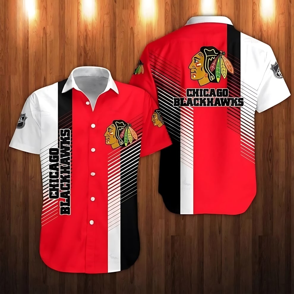 Chicago Blackhawks Hawaiian Bold Stripes Design - Adult & Kids T-Shirts, Sweatshirts & Hoodies apparel design preview 1
