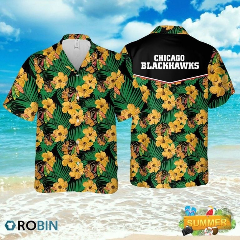 Chicago Blackhawks Tropical Gold Hawaiian 456577 - Adult & Kids T-Shirts, Sweatshirts & Hoodies apparel design preview 1