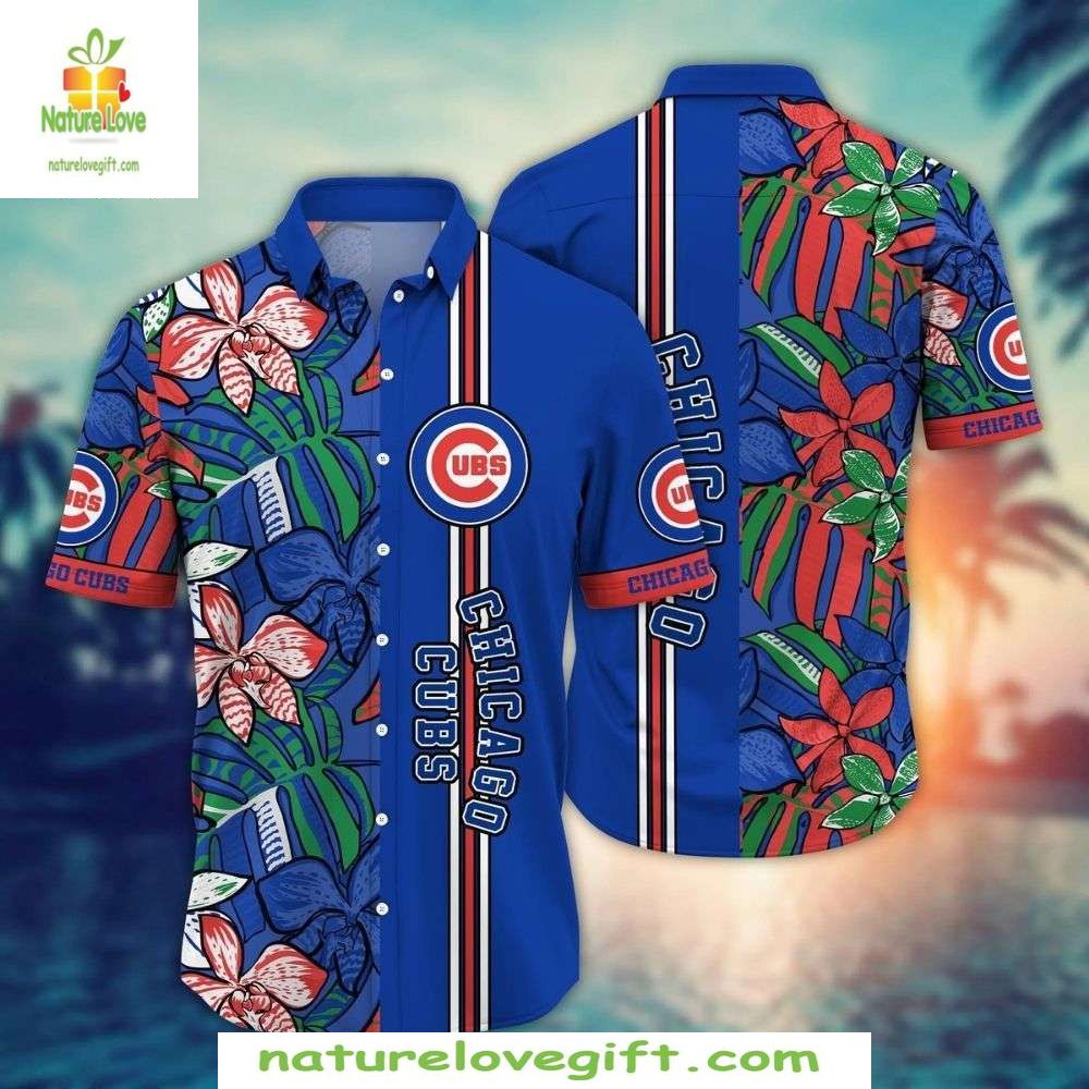 Chicago Cubs Hawaiian Vibrant Floral Stripes Baseball - Adult & Kids T-Shirts, Sweatshirts & Hoodies apparel design preview 1