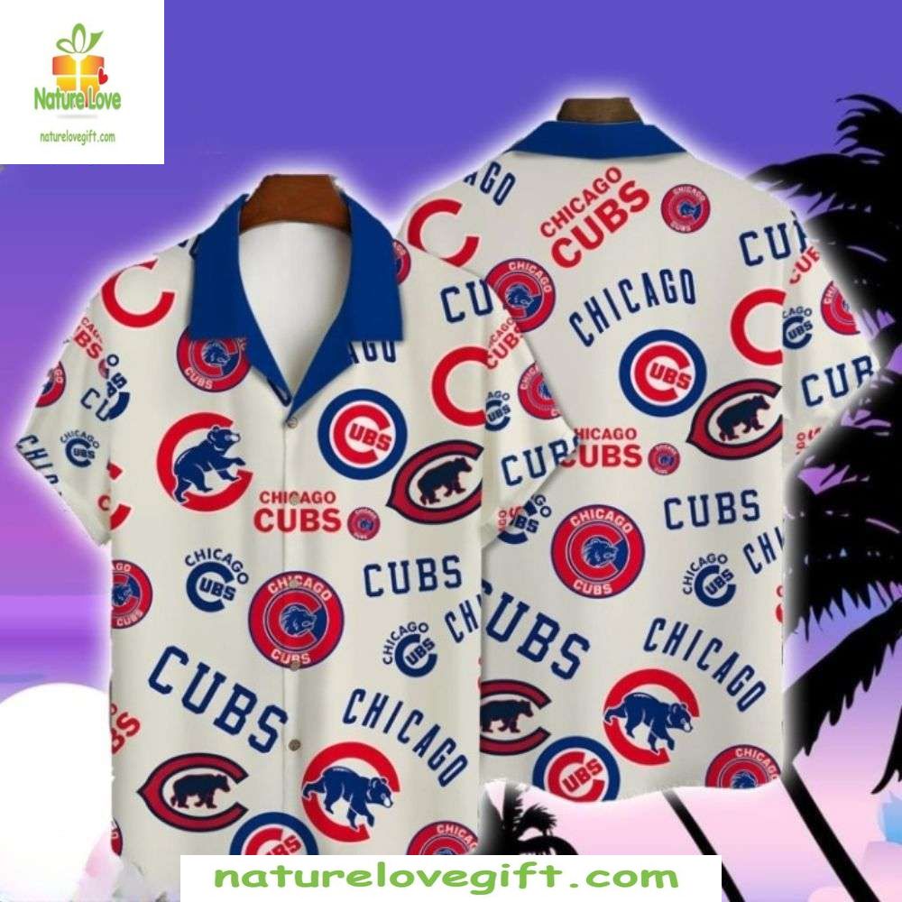 Chicago Cubs Hawaiian White Team Emblem Stylish - Adult & Kids T-Shirts, Sweatshirts & Hoodies apparel design preview 1