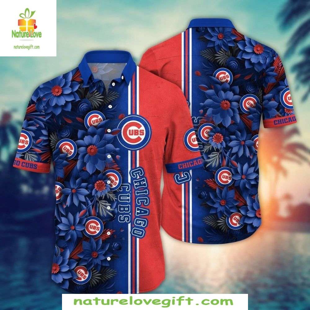 Chicago Cubs MLB Hawaiian Floral Design Baseball - Adult & Kids T-Shirts, Sweatshirts & Hoodies apparel design preview 1