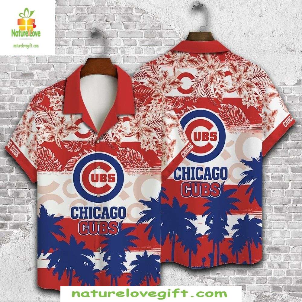 Chicago Cubs Hawaiian Red Tropical Leaf Aloha - Adult & Kids T-Shirts, Sweatshirts & Hoodies apparel design preview 1