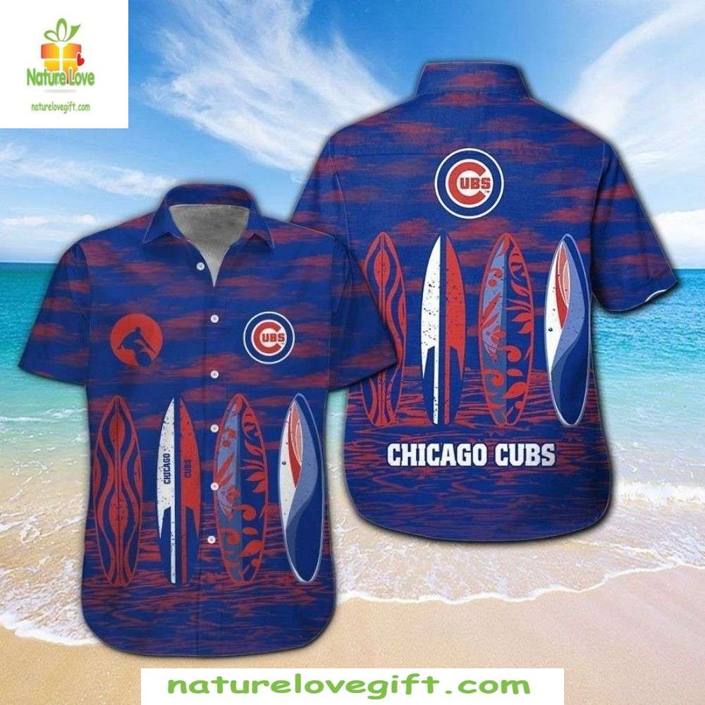 Chicago Cubs MLB Hawaiian Red Blue Surfboard Baseball - Adult & Kids T-Shirts, Sweatshirts & Hoodies apparel design preview 1