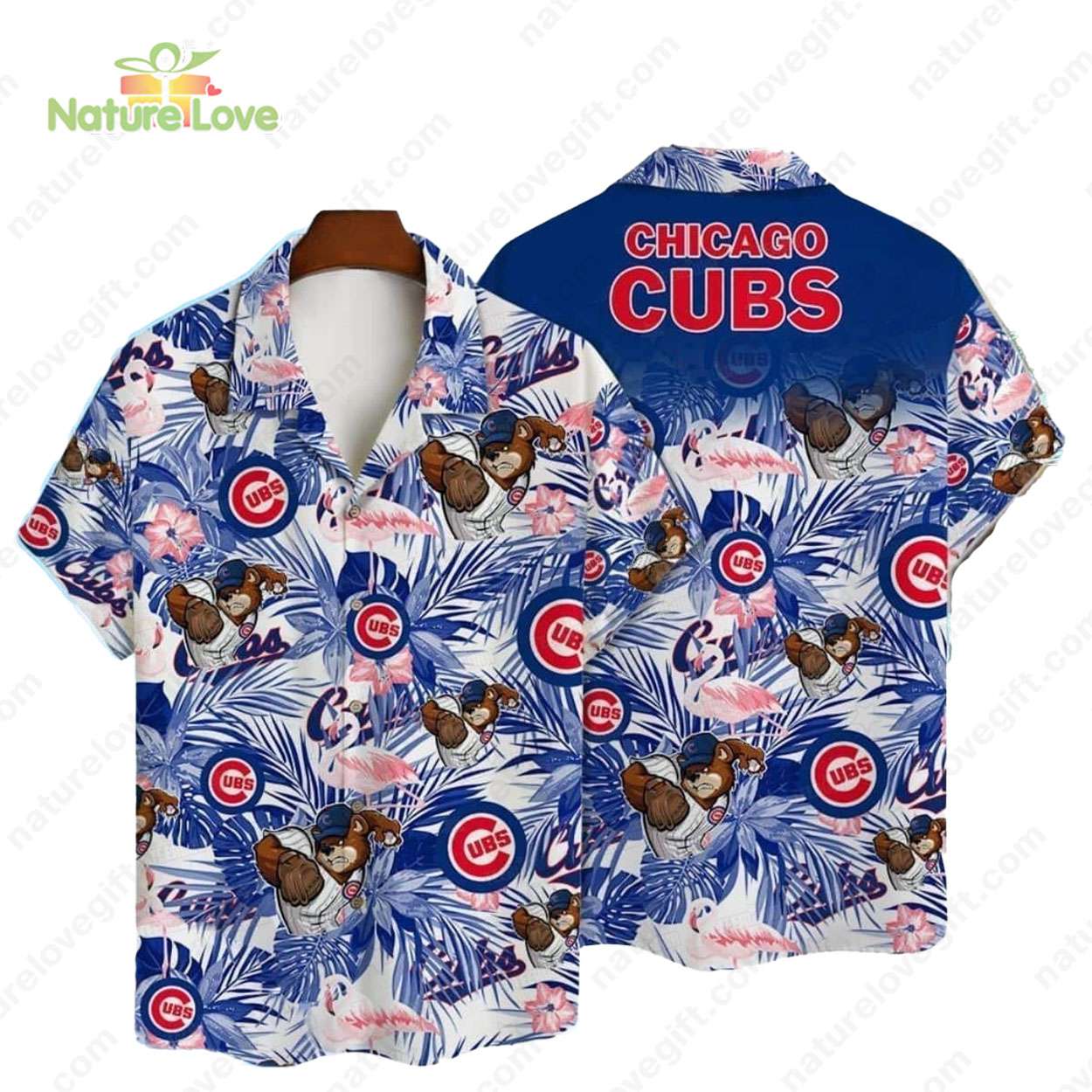 Chicago Cubs Tropical Leaves Mascot MLB Hawaiian - Adult & Kids T-Shirts, Sweatshirts & Hoodies apparel design preview 1