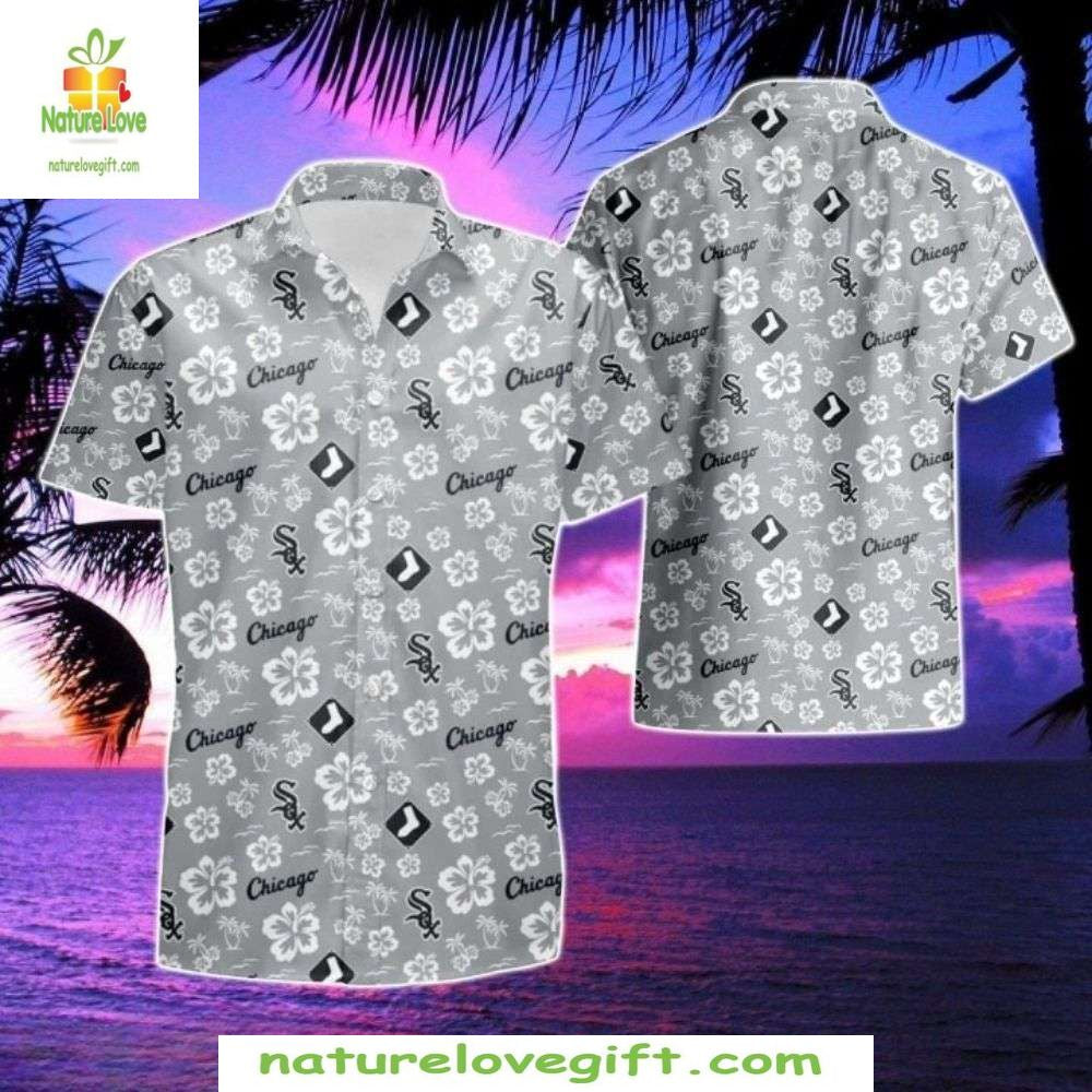 Chicago White Sox Hawaiian Silver Floral MLB Baseball - Adult & Kids T-Shirts, Sweatshirts & Hoodies apparel design preview 1