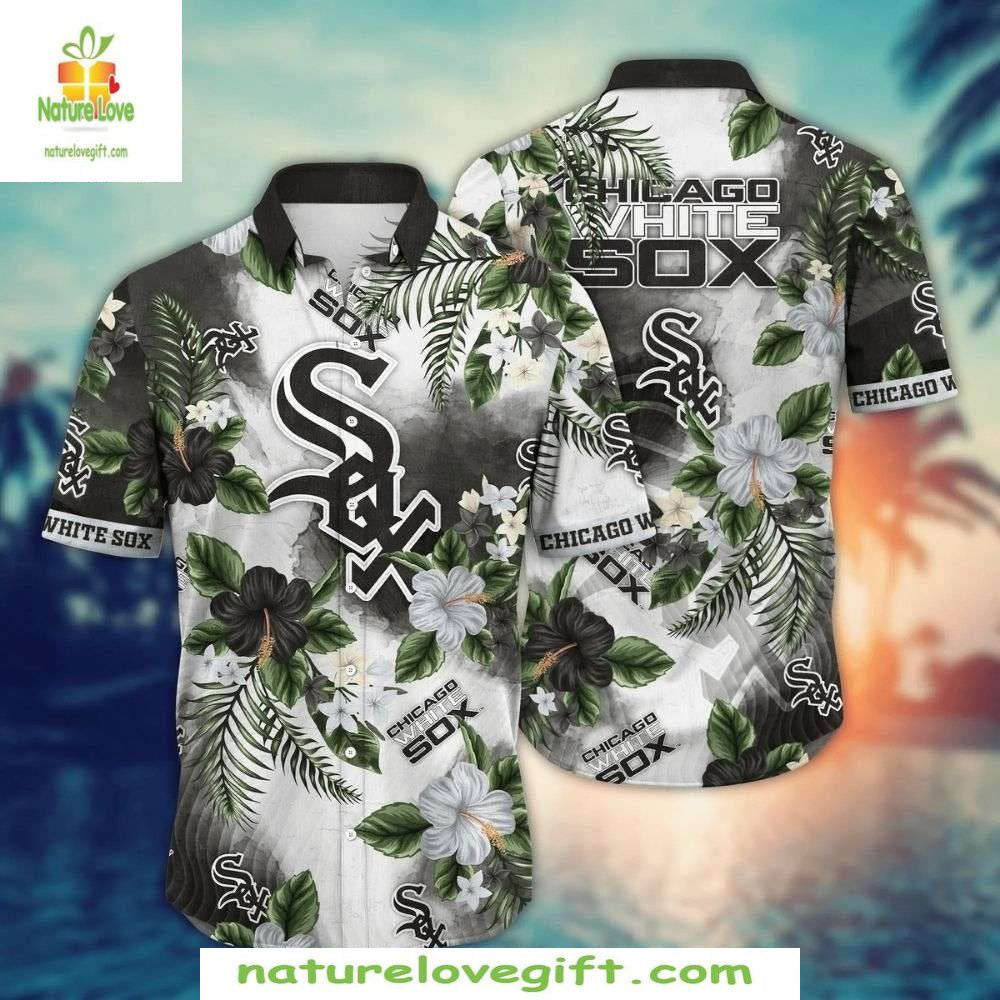 Chicago White Sox Hawaiian Floral Aloha Grey Hibiscus - Adult & Kids T-Shirts, Sweatshirts & Hoodies apparel design preview 1