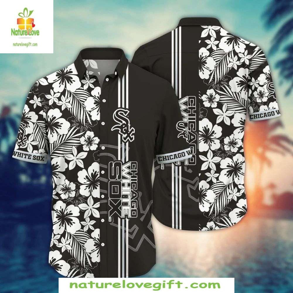 Chicago White Sox Floral Monochrome Hawaiian MLB - Adult & Kids T-Shirts, Sweatshirts & Hoodies apparel design preview 1