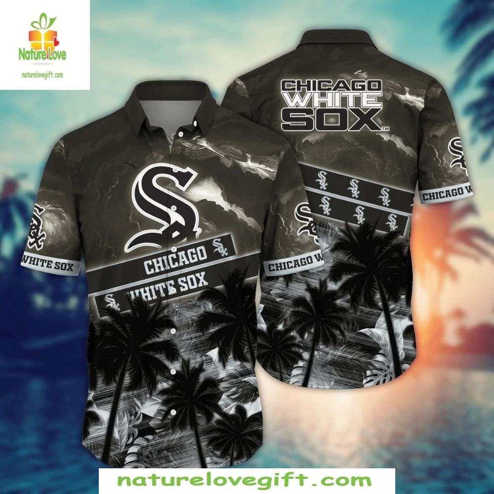 Chicago White Sox Hawaiian Monochrome Palms Sunset - Adult & Kids T-Shirts, Sweatshirts & Hoodies apparel design preview 1