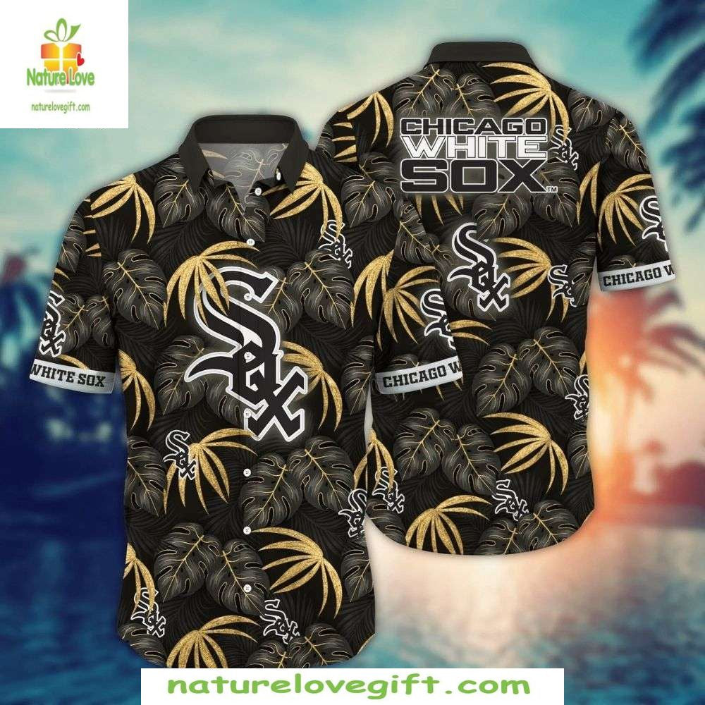 Chicago White Sox Hawaiian Tropical Gold Leaf MLB - Adult & Kids T-Shirts, Sweatshirts & Hoodies apparel design preview 1