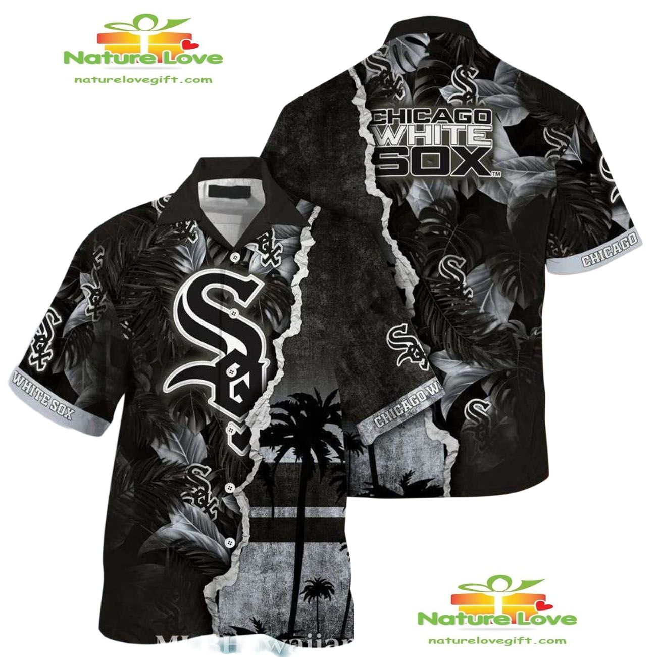 Chicago White Sox Tropical Sunset Hawaiian with Palm - Adult & Kids T-Shirts, Sweatshirts & Hoodies apparel design preview 1