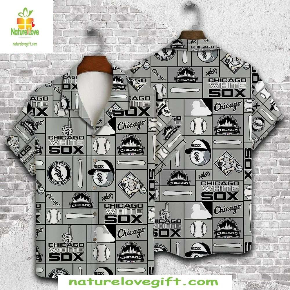 Chicago White Sox Hawaiian Urban Chic Monochrome - Adult & Kids T-Shirts, Sweatshirts & Hoodies apparel design preview 1