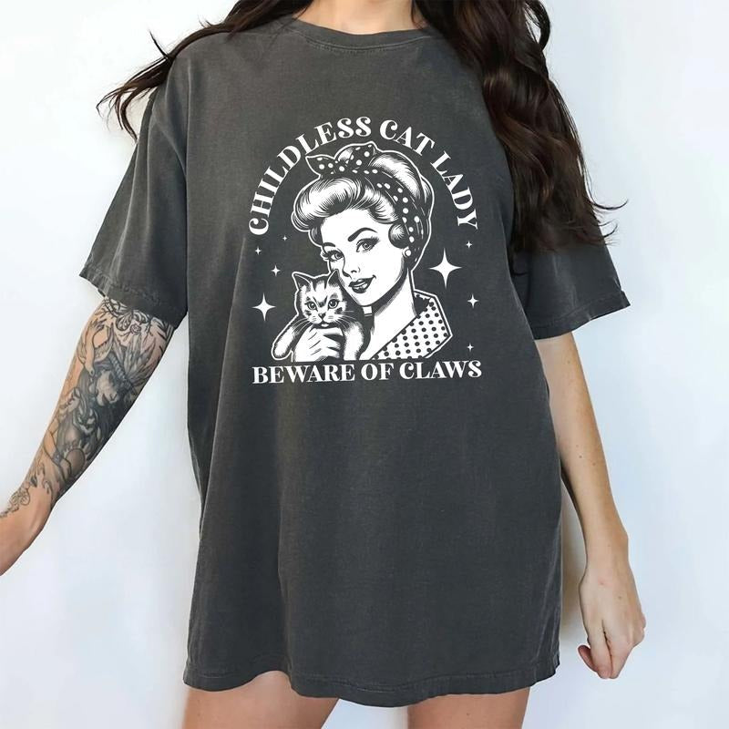 Childless Cat Beware Claws Comfort Vintage Printed - Adult & Kids T-Shirts, Sweatshirts & Hoodies apparel design preview 1