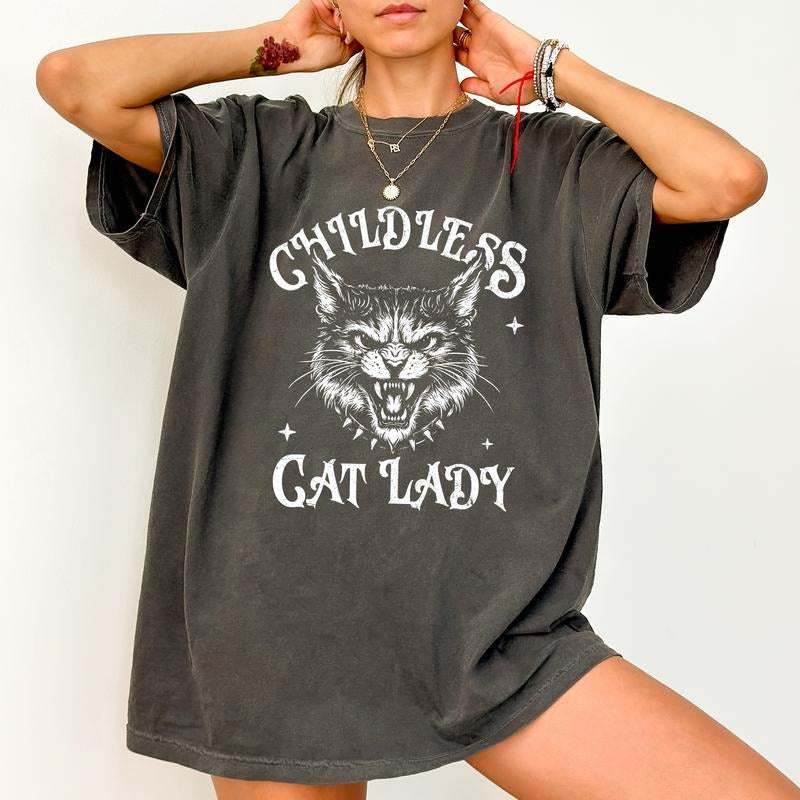 Childless Cat Printed Mama Power Rights Cotton Fabric - Adult & Kids T-Shirts, Sweatshirts & Hoodies apparel design preview 1