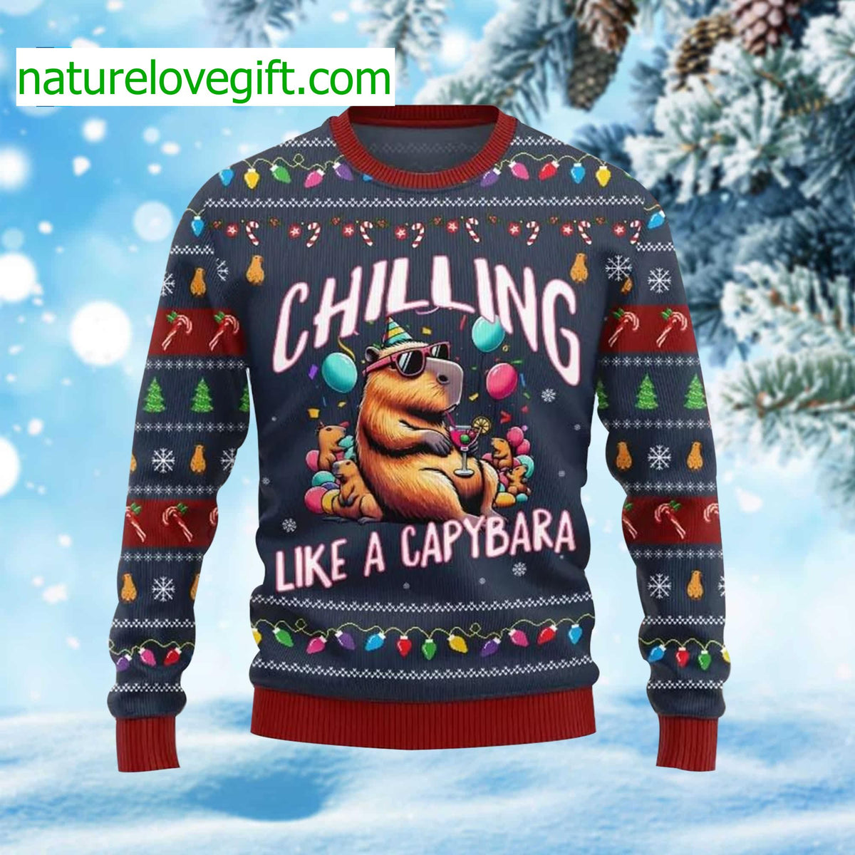 Chilling Like A Capybara Ugly Christmas Sweater - Holiday Gift product image