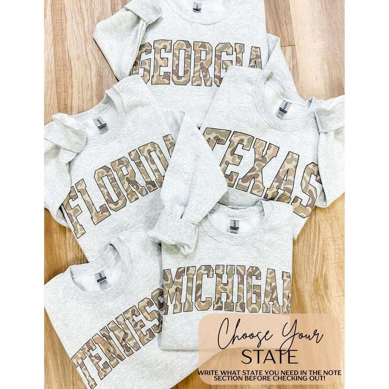 Choose Your State Camo Top - Adult & Kids T-Shirts, Sweatshirts & Hoodies apparel design preview 1