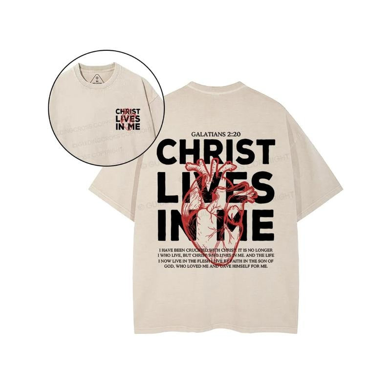 Christ Lives Me Christian Washed 2 Sided Pure Cotton - Adult & Kids T-Shirts, Sweatshirts & Hoodies apparel design preview 1