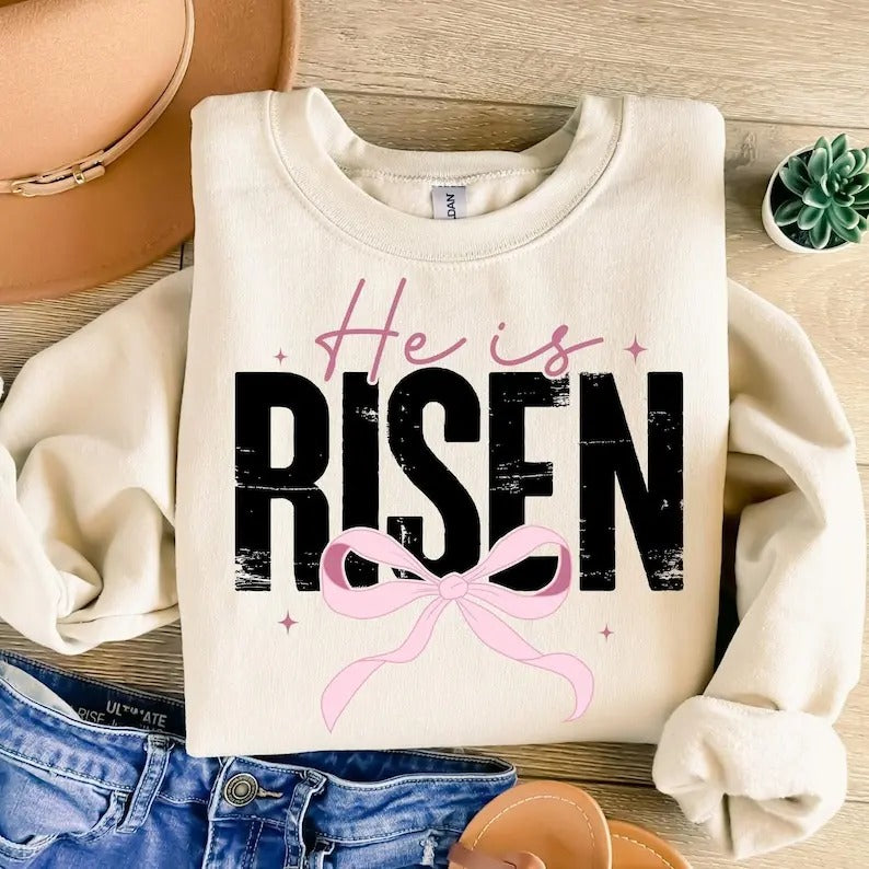 Christian Easter Coquette He Is Risen Retro Matthew - Adult & Kids T-Shirts, Sweatshirts & Hoodies apparel design preview 1