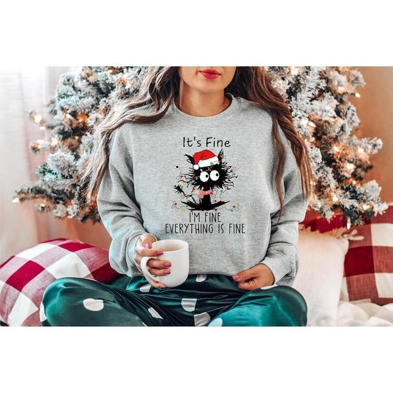 Black Cat 'S Fine I'M Everything Is Meowy Lover - Adult & Kids T-Shirts, Sweatshirts & Hoodies apparel design preview 1