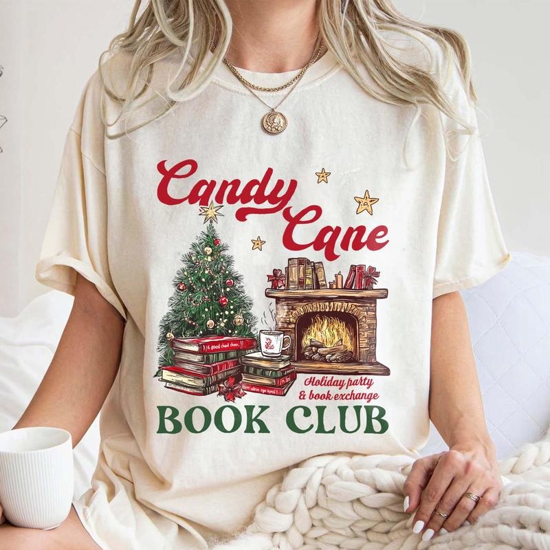 Bookish Candy Cane Santa Book Lover Club - Adult & Kids T-Shirts, Sweatshirts & Hoodies apparel design preview 1