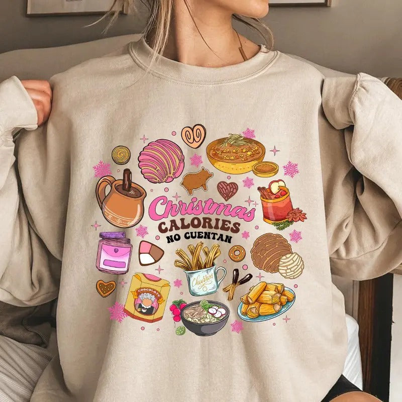 Calories No Cuentan Mexican Pan Dulce Chocolate Feliz - Adult & Kids T-Shirts, Sweatshirts & Hoodies apparel design preview 1