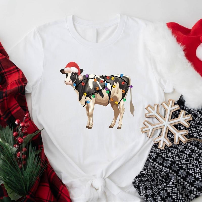 Cow Lights Merry Christmoos Animal X Mas Party - Adult & Kids T-Shirts, Sweatshirts & Hoodies apparel design preview 1