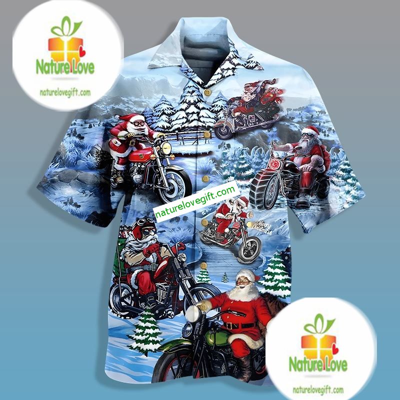 Christmas Driving Santa Claus Biker Blue Hawaiian - Adult & Kids T-Shirts, Sweatshirts & Hoodies apparel design preview 1