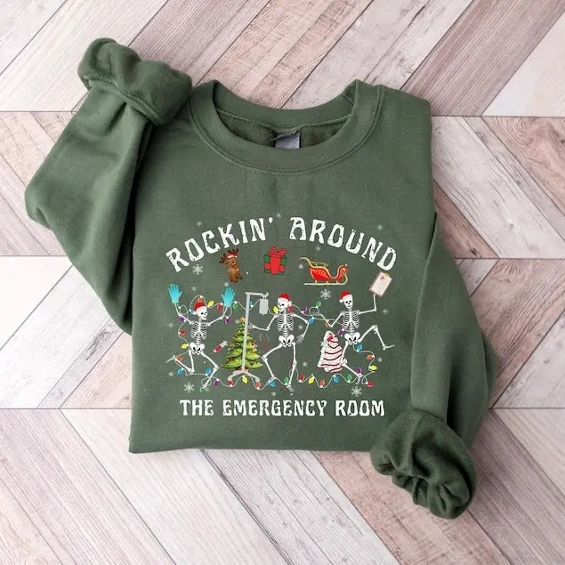 ER Nurse Rockin' Around Skeleton Tech Emergency - Adult & Kids T-Shirts, Sweatshirts & Hoodies apparel design preview 1