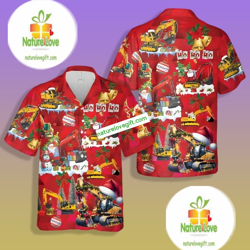 Christmas Excavator Santa Claus And Snowman Red - Adult & Kids T-Shirts, Sweatshirts & Hoodies apparel design preview 1