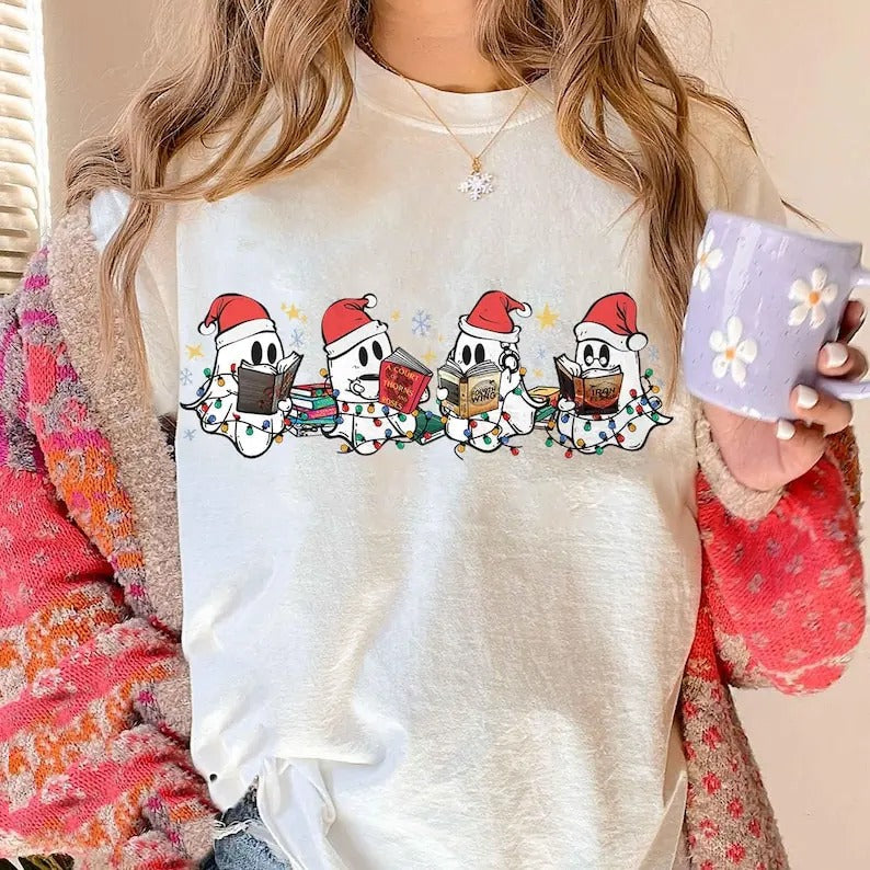 Ghost Reading Halloween Cute Acotar Book Spooky Lover - Adult & Kids T-Shirts, Sweatshirts & Hoodies apparel design preview 1