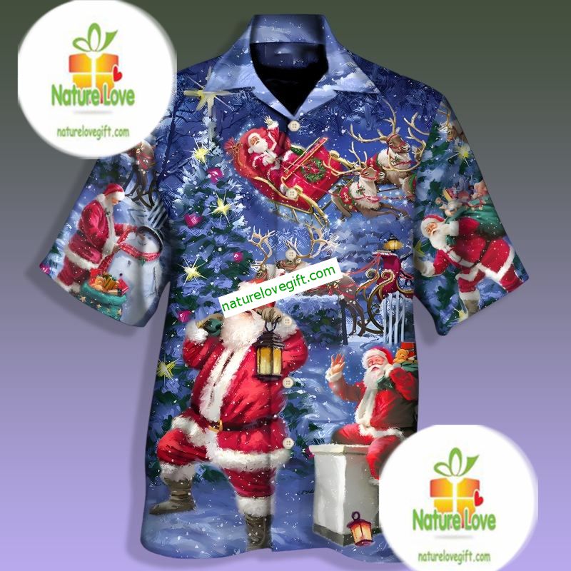 Christmas Gift Santa Claus Drawing Blue Slim Fit - Adult & Kids T-Shirts, Sweatshirts & Hoodies apparel design preview 1