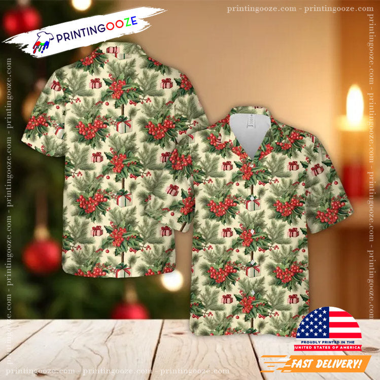 Christmas Holly Leaves And Berries Hawaiian - Adult & Kids T-Shirts, Sweatshirts & Hoodies apparel design preview 1