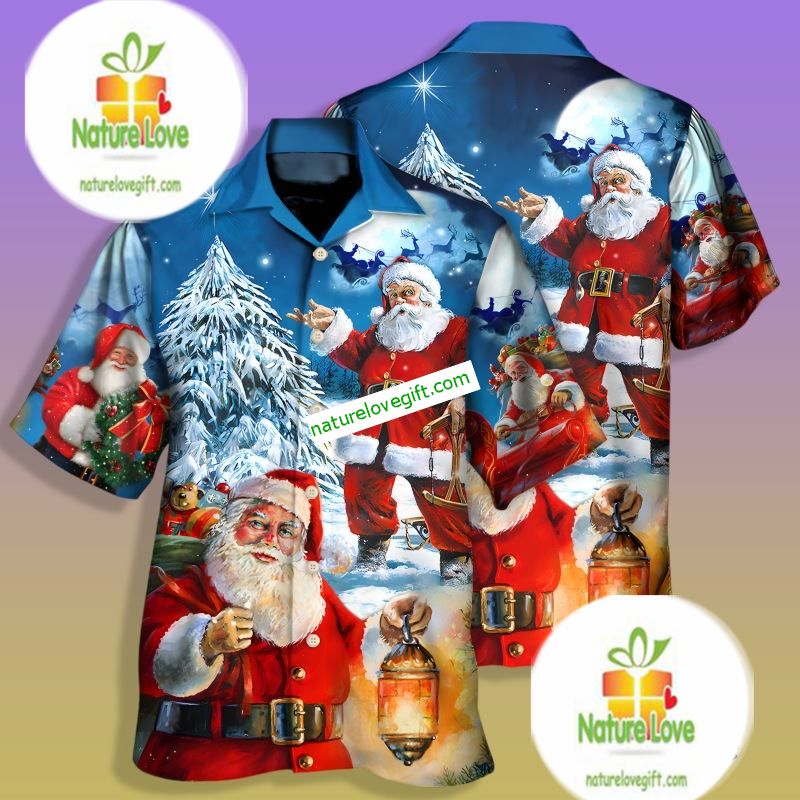 Christmas Night And Santa Claus Blue Plus Size - Adult & Kids T-Shirts, Sweatshirts & Hoodies apparel design preview 1