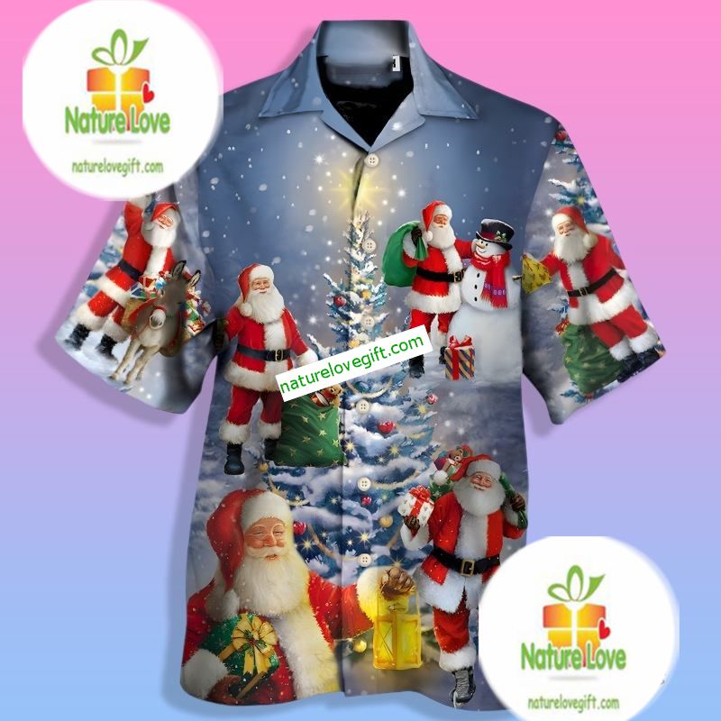 Christmas Night Santa Claus With Snowman Blue Family - Adult & Kids T-Shirts, Sweatshirts & Hoodies apparel design preview 1