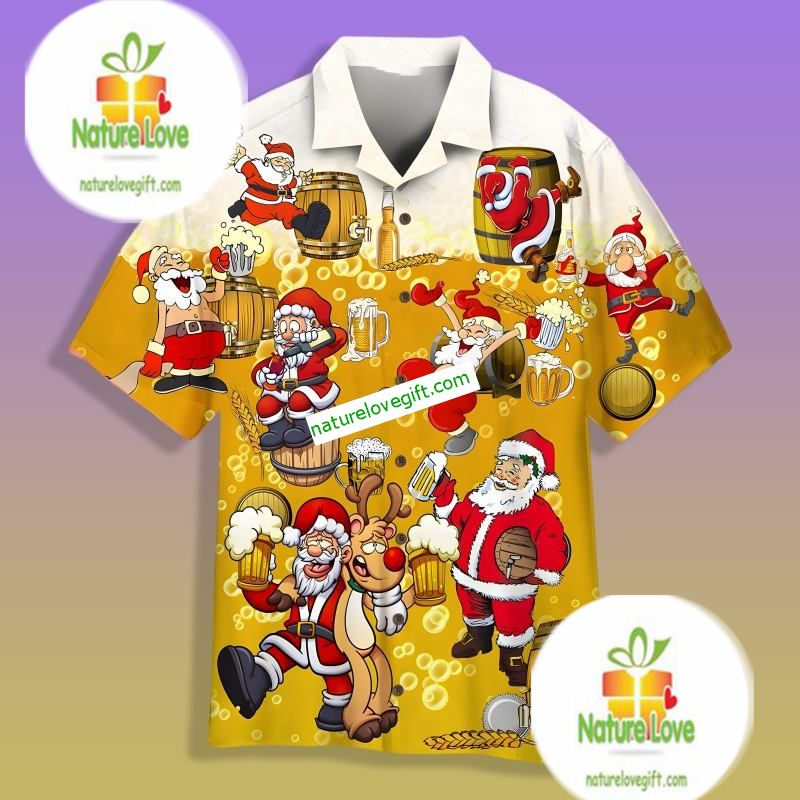 Christmas Party Santa Claus Drink Beer Yellow Printed - Adult & Kids T-Shirts, Sweatshirts & Hoodies apparel design preview 1