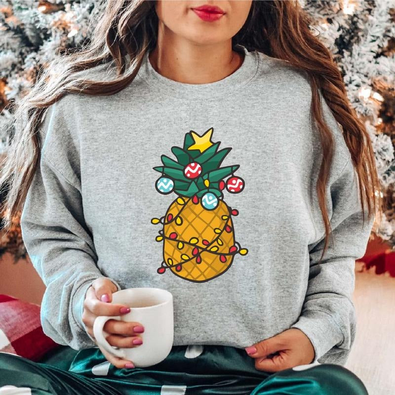 Pineapple Light Xmas Celebration Funny Fruit Lover - Adult & Kids T-Shirts, Sweatshirts & Hoodies apparel design preview 1