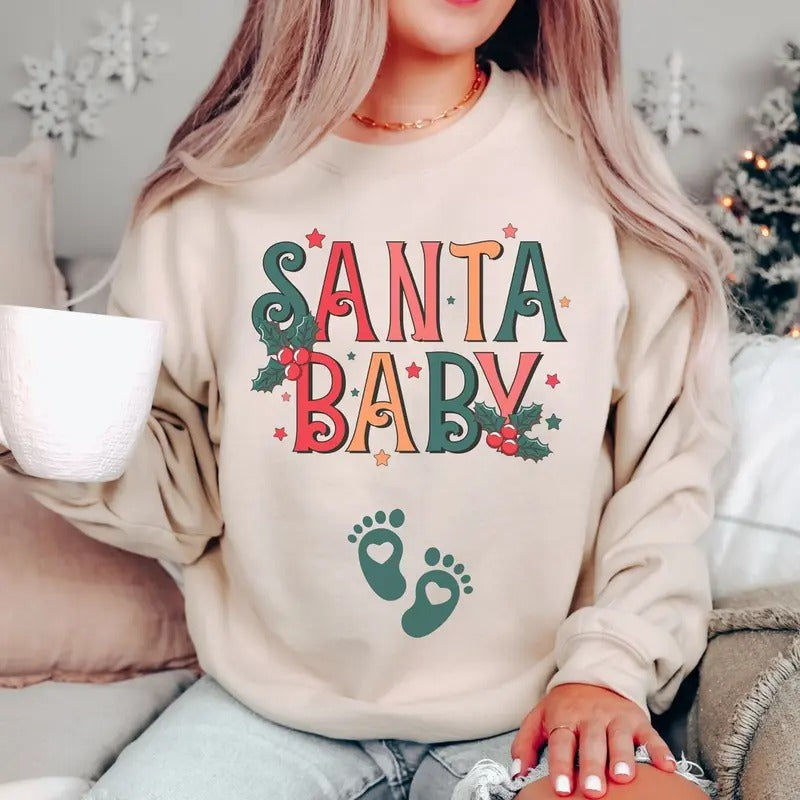 Pregnancy Announcement Maternity Santa Baby - Adult & Kids T-Shirts, Sweatshirts & Hoodies apparel design preview 1