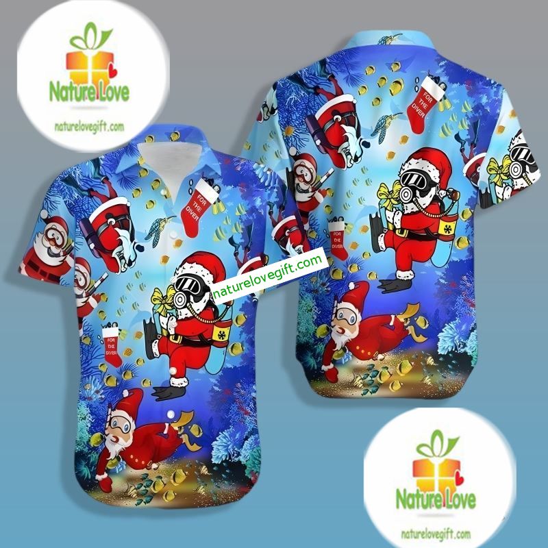 Christmas Santa Claus Diver In Ocean Blue Retro - Adult & Kids T-Shirts, Sweatshirts & Hoodies apparel design preview 1