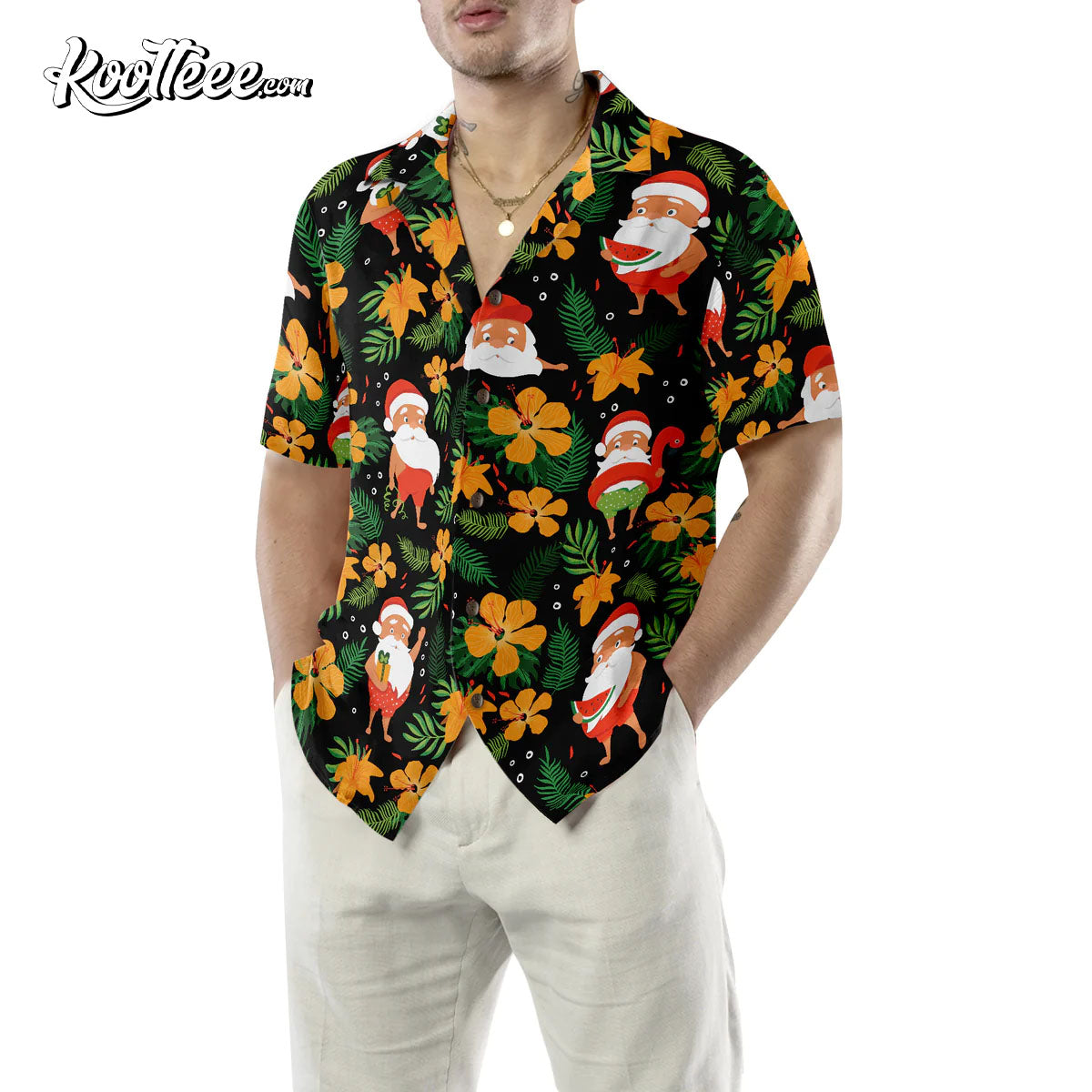 Christmas Santa Swimming Tropical Pattern Hawaiian - Adult & Kids T-Shirts, Sweatshirts & Hoodies apparel design preview 1
