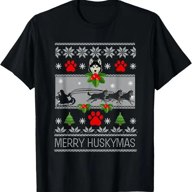Siberian Husky Dog Ugly Merry Huskymas - Adult & Kids T-Shirts, Sweatshirts & Hoodies apparel design preview 1