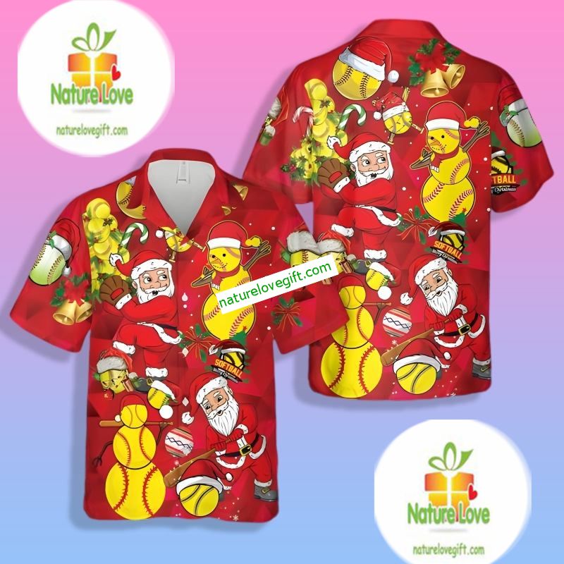 Christmas Sport Santa Softball Red My Hawaiian - Adult & Kids T-Shirts, Sweatshirts & Hoodies apparel design preview 1