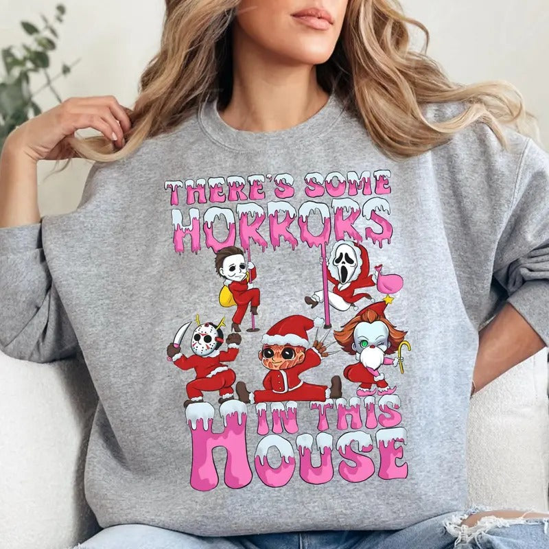 There'S Some Horror This House Funny Night Out Movies - Adult & Kids T-Shirts, Sweatshirts & Hoodies apparel design preview 1