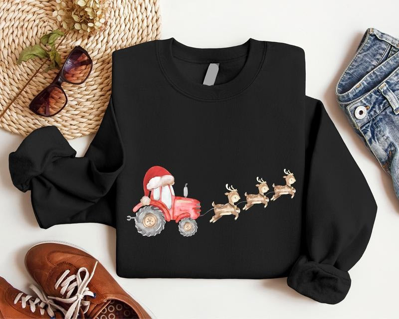 Tractor Reindeer Watercolor Farmer Farm - Adult & Kids T-Shirts, Sweatshirts & Hoodies apparel design preview 1