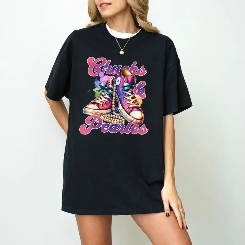 Chucks Pearls 2024 Elections Madam President Power - Adult & Kids T-Shirts, Sweatshirts & Hoodies apparel design preview 1