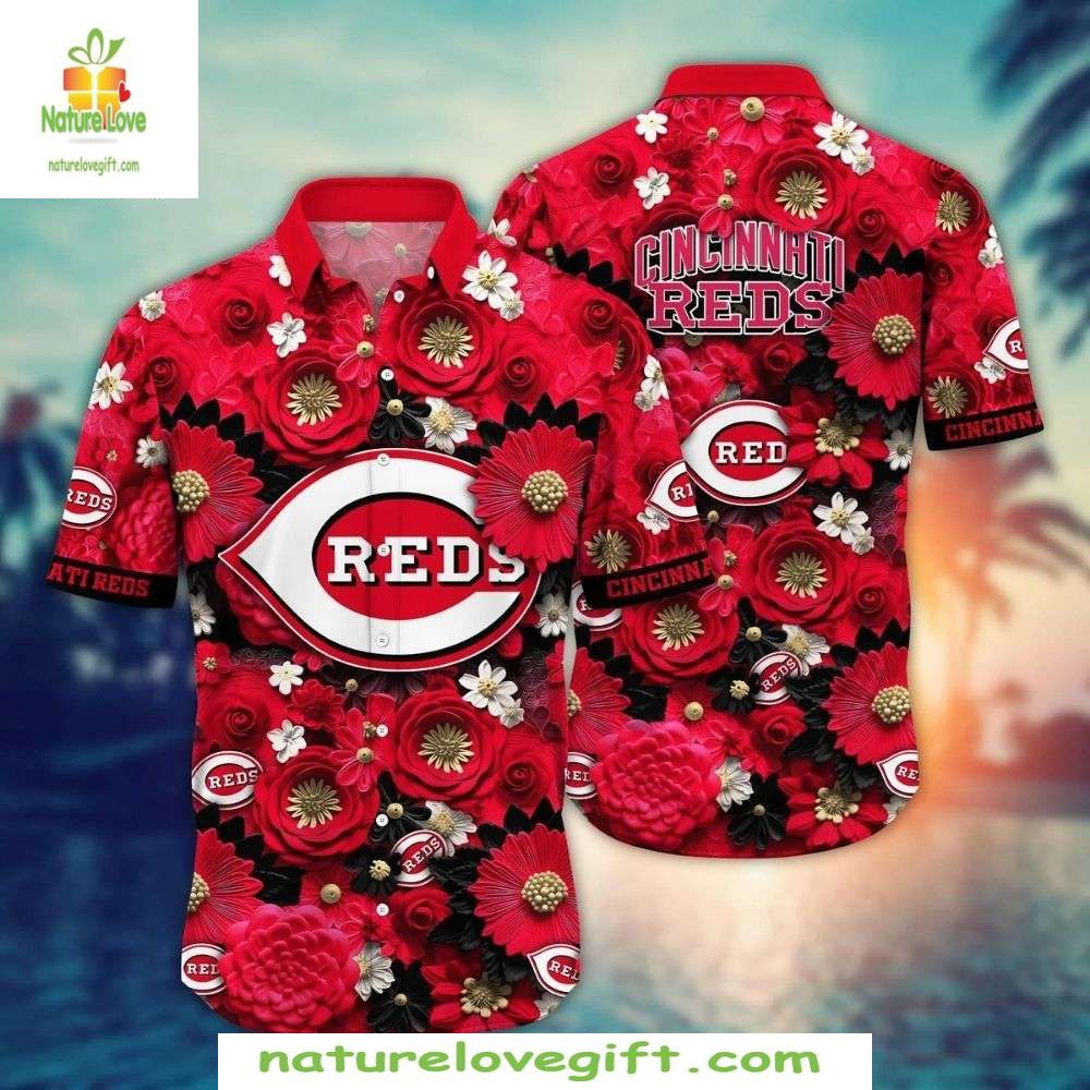 Cincinnati Reds Hawaiian MLB Floral Baseball Apparel - Adult & Kids T-Shirts, Sweatshirts & Hoodies apparel design preview 1